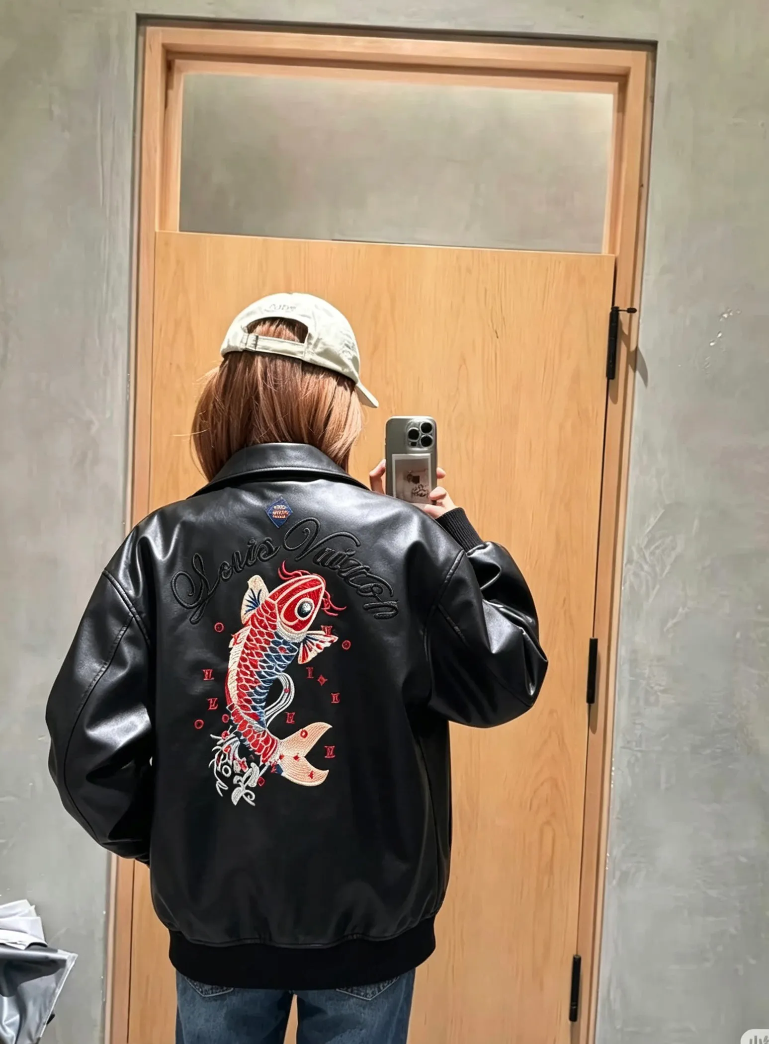 Louis Vuitton Embroidered Logo Koi Embroidered Leather Jacket